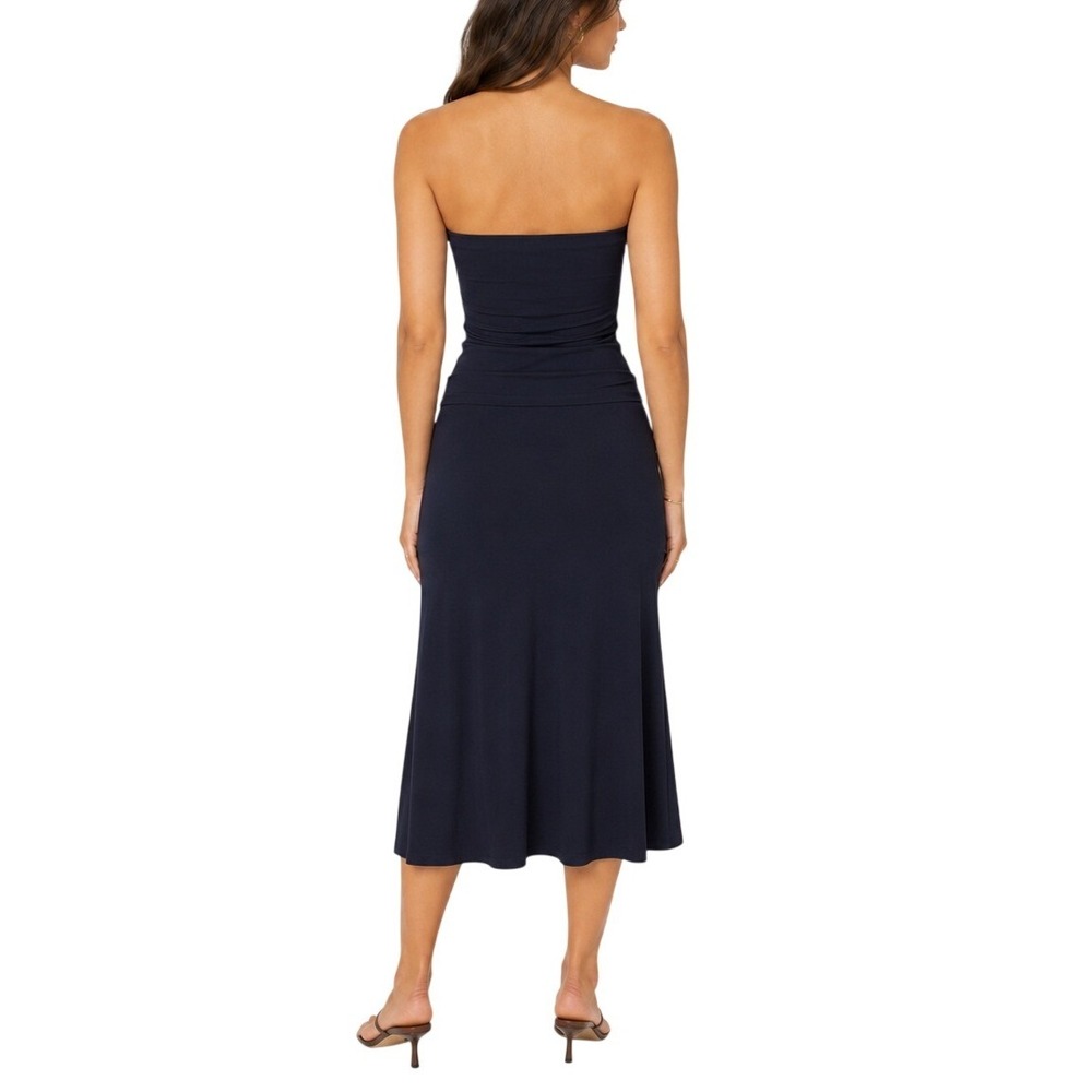 NWT OGL Eco-SkinKiss Matte Rib Tube Top & Mermaid Midi Skirt Set Midnight Navy L - Picture 5 of 16